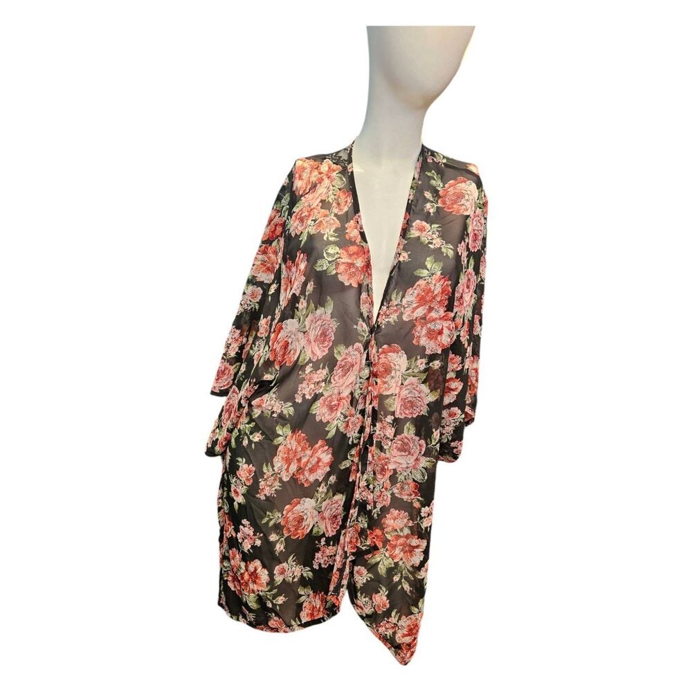 No Boundaries Floral Lace Back Kimono Size 2x - Picture 4 of 8